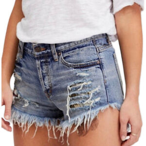 Free People Button Fly Shredded Distressed Fray Jean Denim Juno Lace Shorts 27